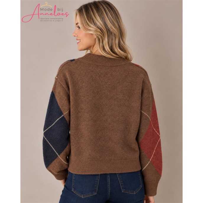 Blue Seven trui vhals wieber 248148 Bruin Marine Rood